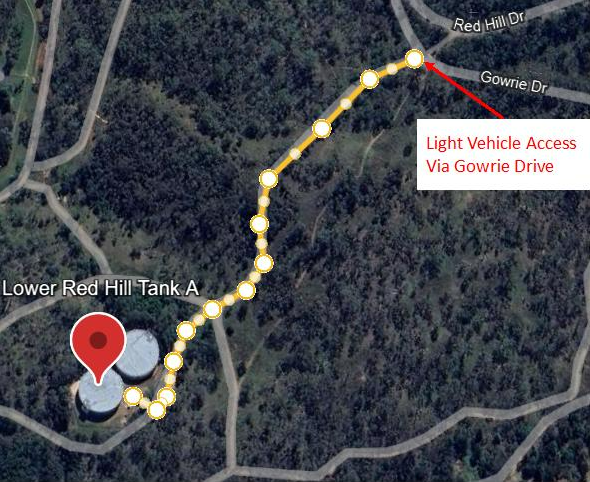 Satellite image showing where to expect traffic congestion due to light vehicles on Gowrie Drive