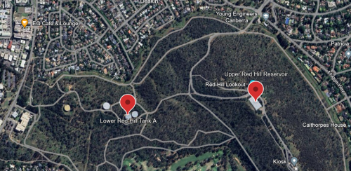 Satellite image of Red Hill Nature Reserve showing the location of our reservoirs